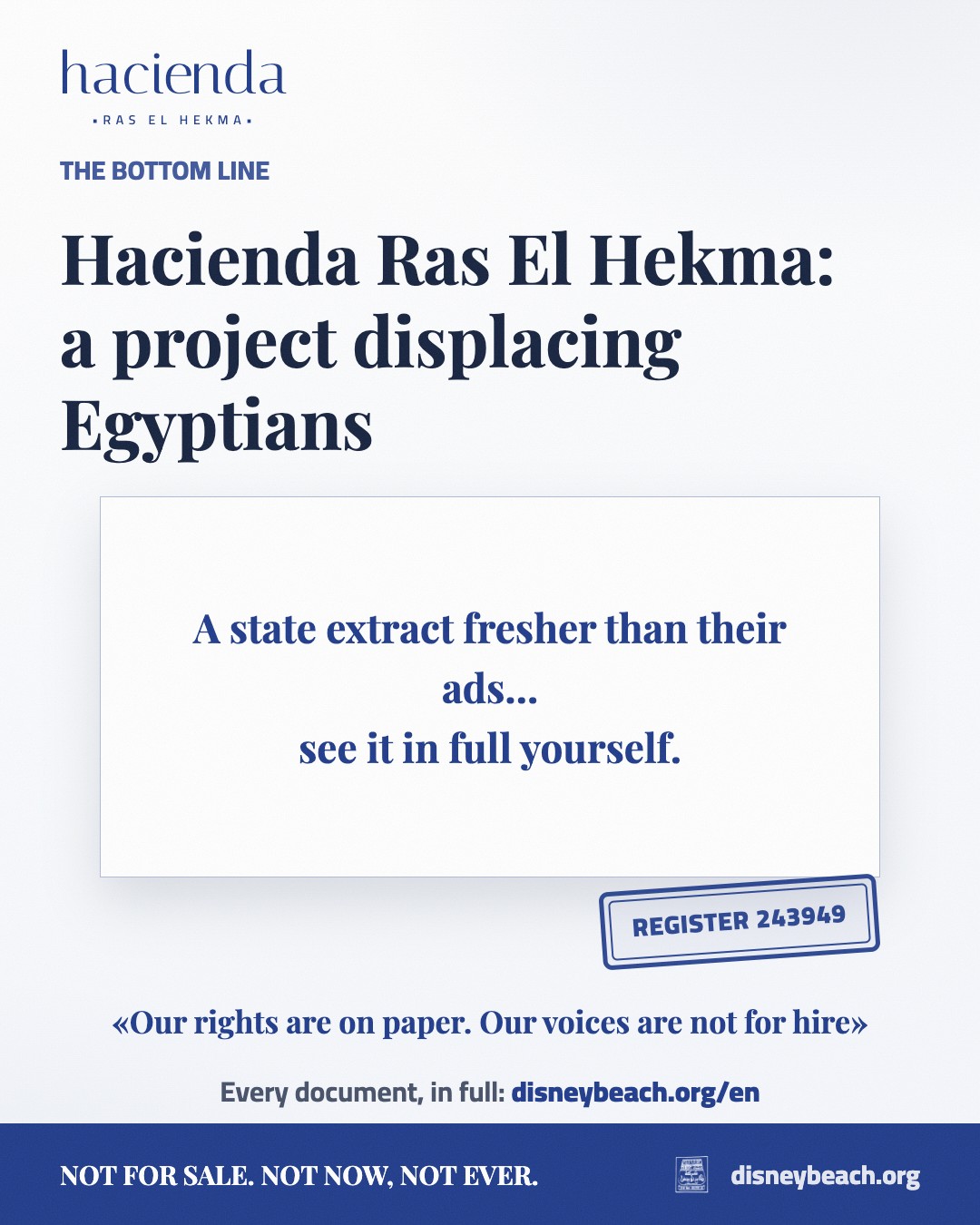 Disney Beach campaign visual: official documents versus the Hacienda Ras Elhekma advertising push… slide 3 of 3